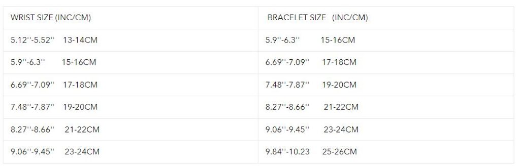 BRACELET SIZE CHART