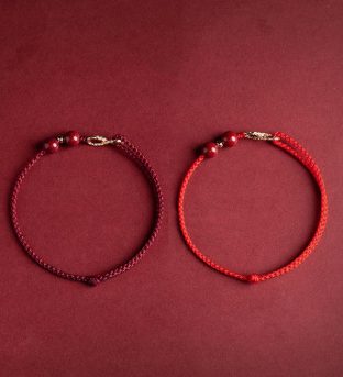14K Gold Handcrafted Cinnabar Red String Bracelet and Anklet Set for Positive Energy and Blessings