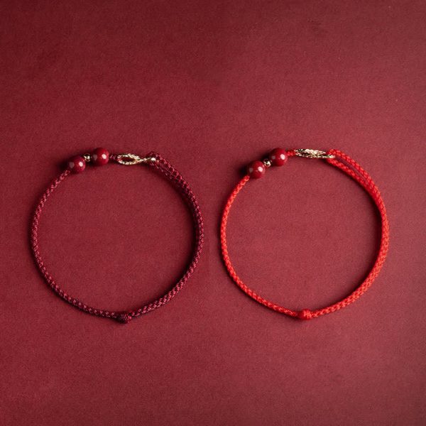 14K Gold Handcrafted Cinnabar Red String Bracelet and Anklet Set for Positive Energy and Blessings