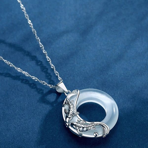 Feng Shui Bliss Natural White Jade Koi Lucky Necklace - Image 2
