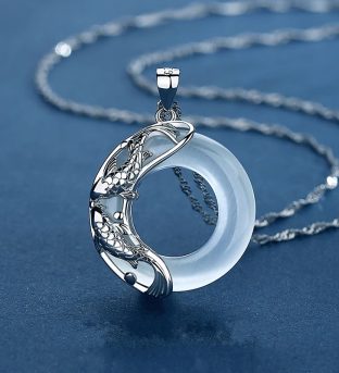 Feng Shui Bliss Natural White Jade Koi Lucky Necklace