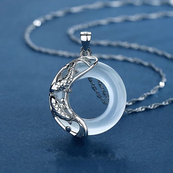 Feng Shui Bliss Natural White Jade Koi Lucky Necklace