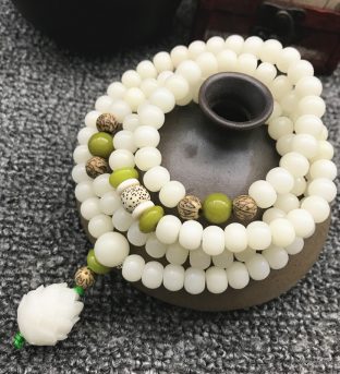 White Jade Bodhi Lotus Mala Harmony Necklace Bracelet