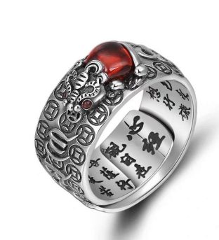 Natural Garnet Pixiu Ring - Feng Shui Wealth Ring