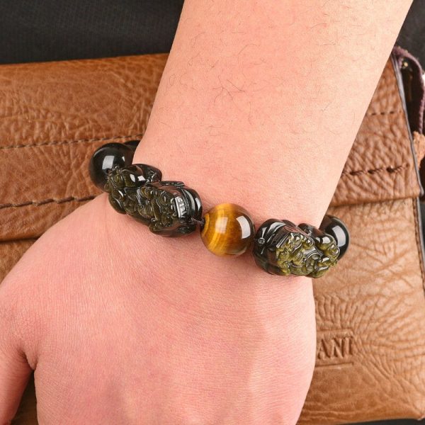 Natural Gold Obsidian Double Pixiu Bracelet - Image 2