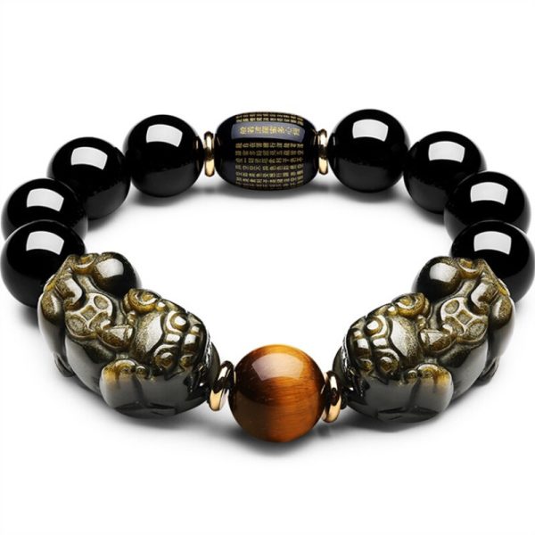 Natural Gold Obsidian Double Pixiu Bracelet