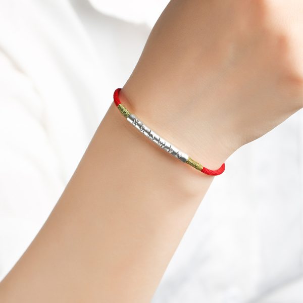 Pure Silver Gold Plated Six Character Mantra Lucky Charms String Bracelet Feng Shui Chinese Gifts for Adjustable Attract Money for Good Wealth Bring Prosperity - Image 4