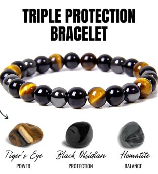 Triple Protection Bracelet - Bring Luck And Prosperity - Hematite - Black Obsidian - Tiger Eye