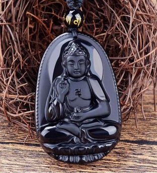 Black Obsidian Buddha Necklace Pendant