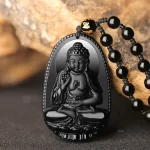 Black Obsidian Buddha Necklace Pendant
