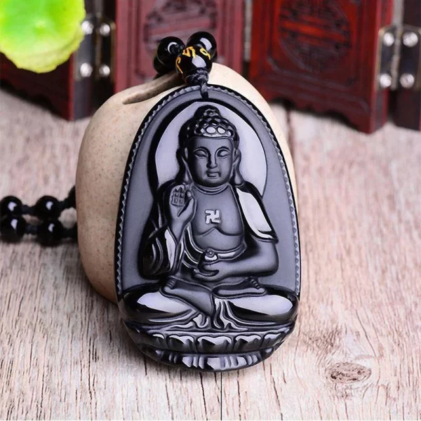 Black Obsidian Buddha Necklace Pendant