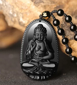 Black Obsidian Buddha Necklace Pendant