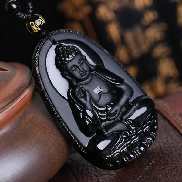 Black Obsidian Buddha Necklace Pendant