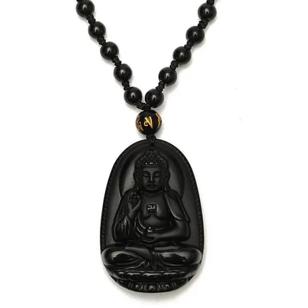 Black Obsidian Buddha Necklace Pendant