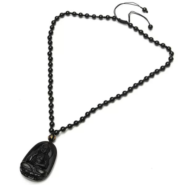 Black Obsidian Buddha Necklace Pendant