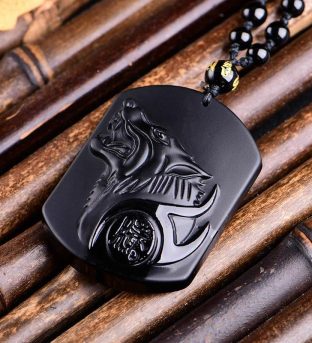 Black Obsidian Wolf Pendant