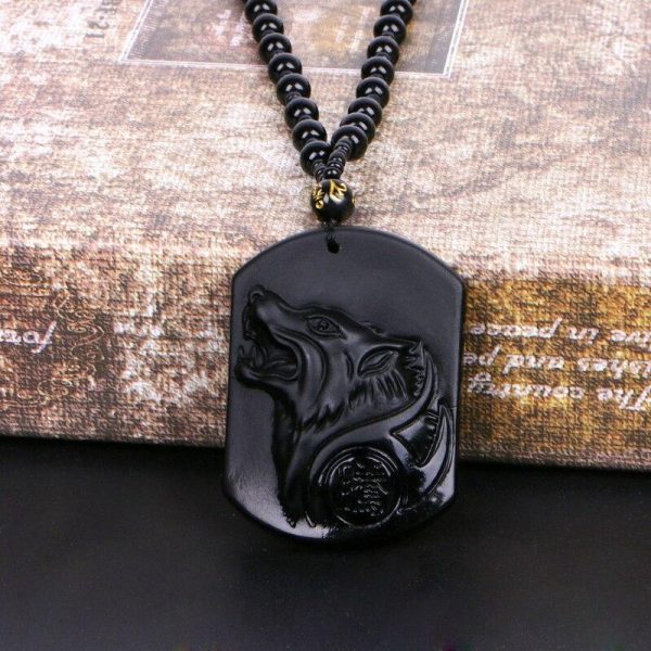 Black Obsidian Wolf Pendant