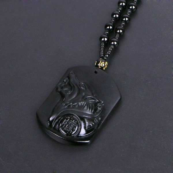 Black Obsidian Wolf Pendant