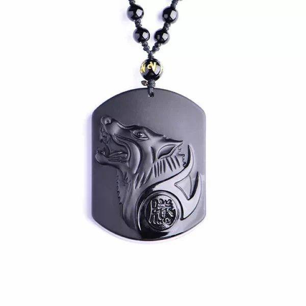 Black Obsidian Wolf Pendant