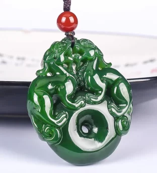 Lucky Double Pixiu Hetian Jade Necklace