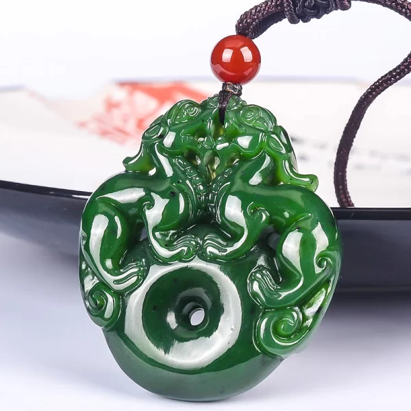Lucky Double Pixiu Hetian Jade Necklace