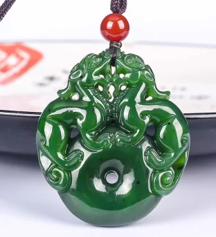 Lucky Double Pixiu Hetian Jade Necklace