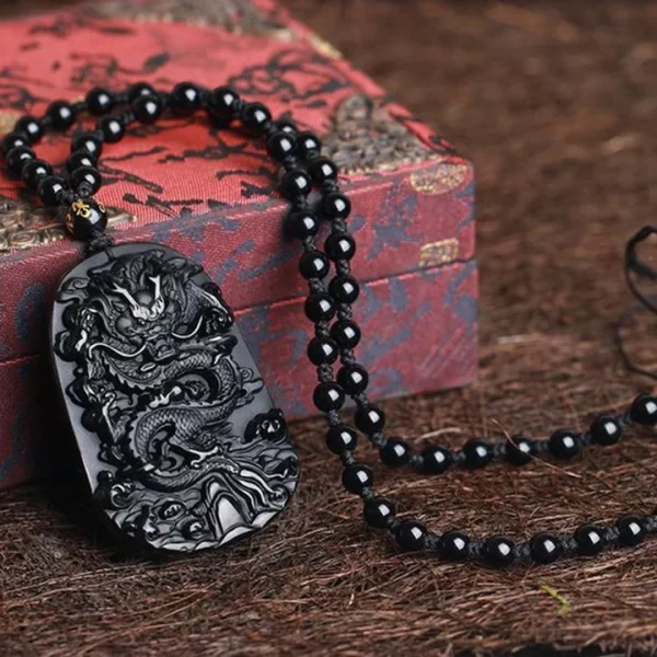 Natural Black Obsidian Dragon Necklace