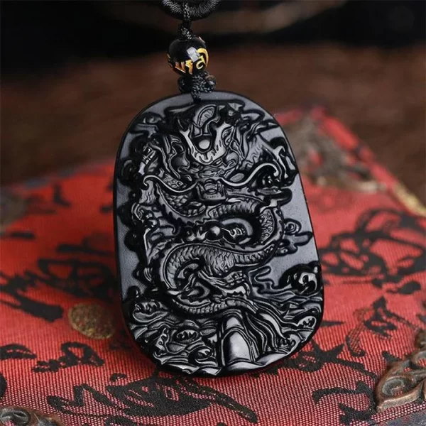 Natural Black Obsidian Dragon Necklace