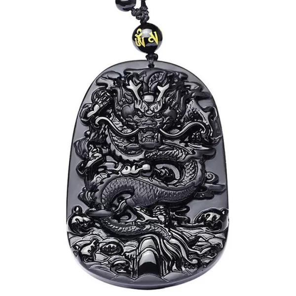 Natural Black Obsidian Dragon Necklace