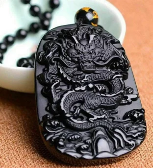 Natural Black Obsidian Dragon Necklace