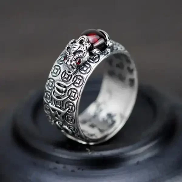 Natural Garnet Pixiu Ring - Feng Shui Wealth Ring - Image 3