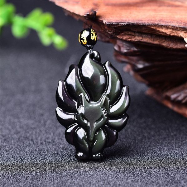 Nine-Tailed Fox Rainbow Obsidian Necklace
