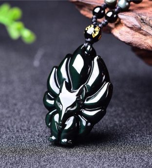 Nine-Tailed Fox Rainbow Obsidian Necklace