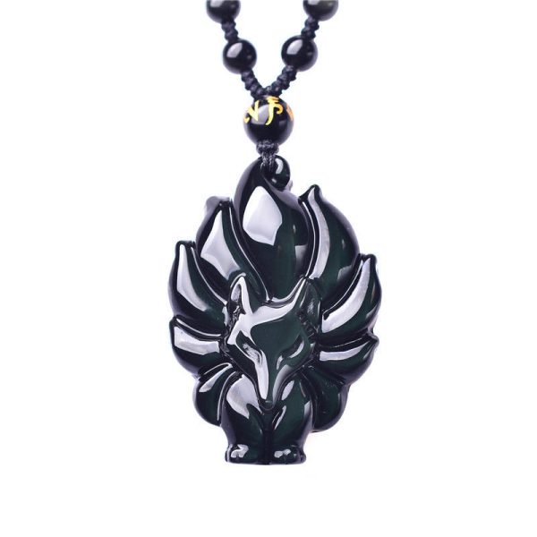 Nine-Tailed Fox Rainbow Obsidian Necklace