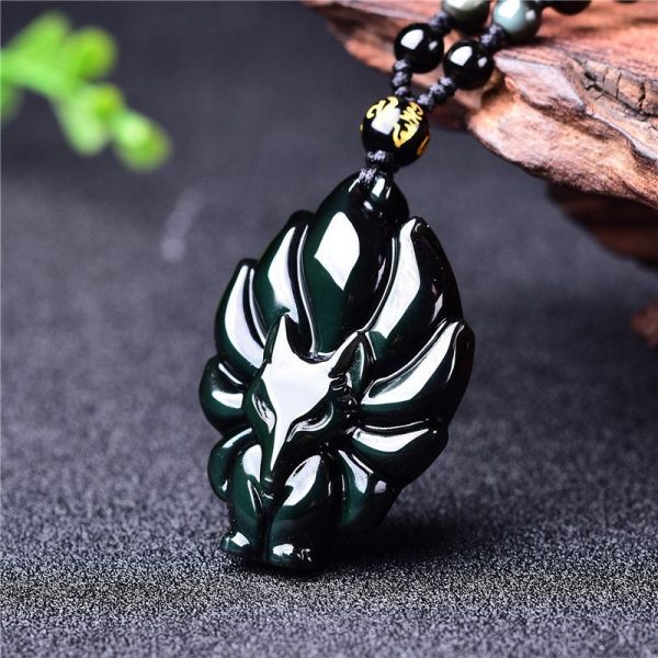 Nine-Tailed Fox Rainbow Obsidian Necklace