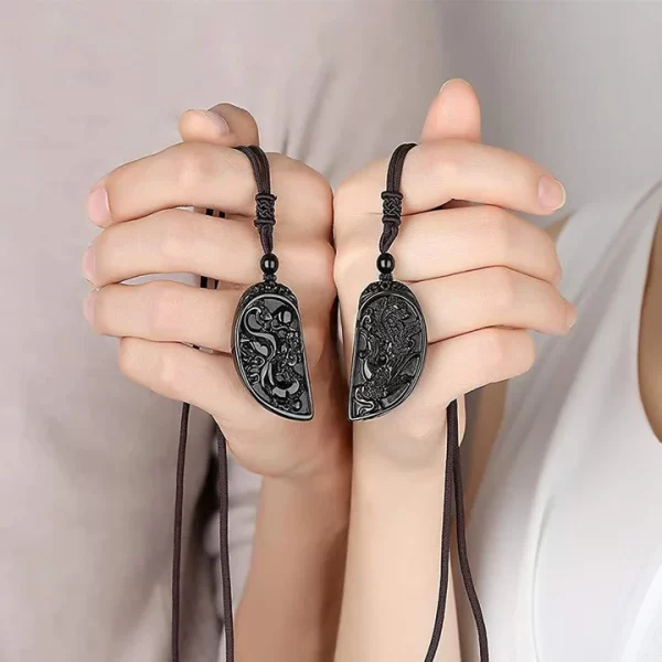 Obsidian Dragon and Phoenix Pendant