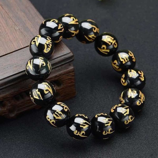 Obsidian Mani Mantra Bracelet