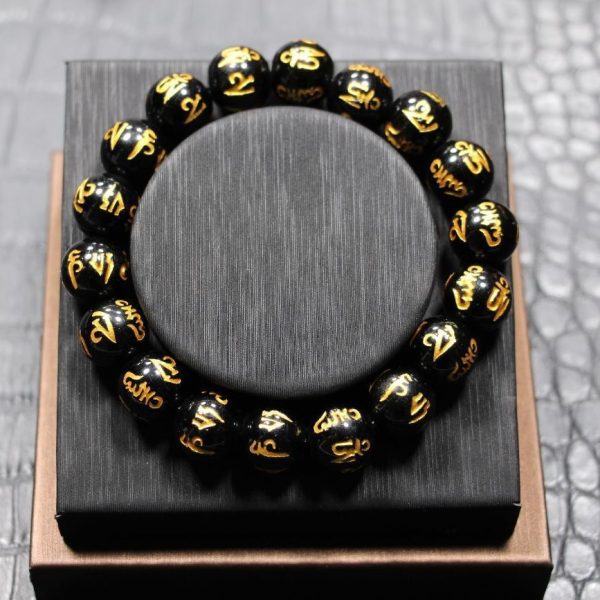 Obsidian Mani Mantra Bracelet
