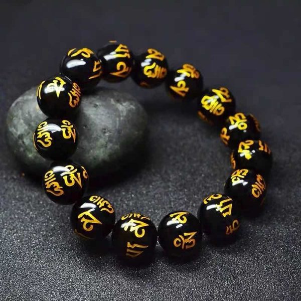 Obsidian Mani Mantra Bracelet