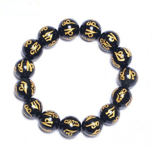 Obsidian Mani Mantra Bracelet