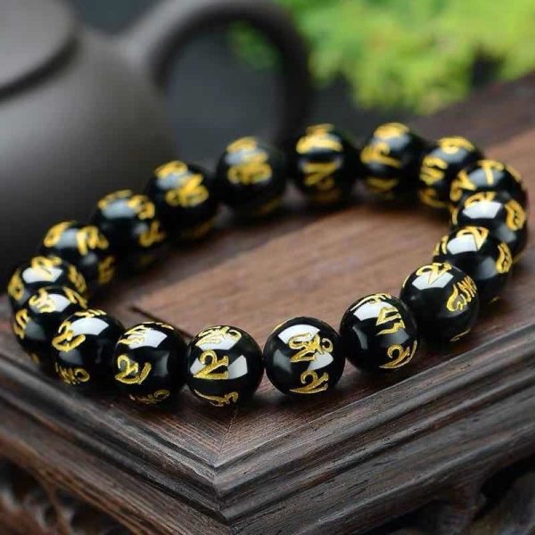 Obsidian Mani Mantra Bracelet