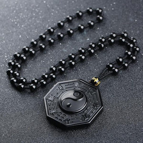 Obsidian Yin and Yang Necklace