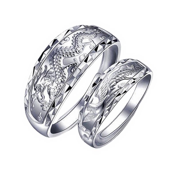 Silver Dragon and Phoenix Rings