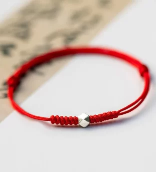 925 Sterling Silver Luck Bead Protection Red String Braided Bracelet