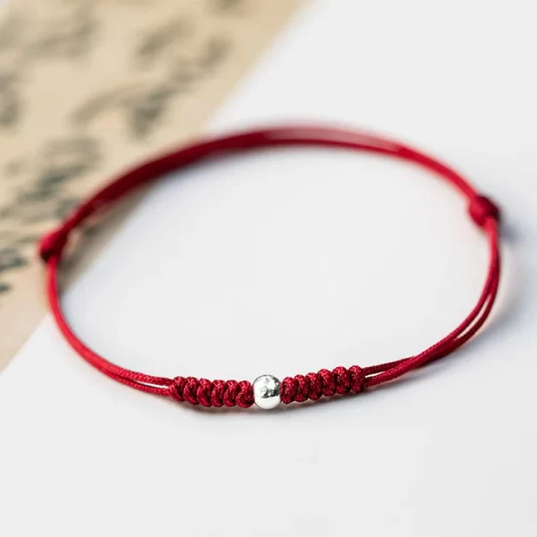925 Sterling Silver Luck Bead Protection Red String Braided Bracelet
