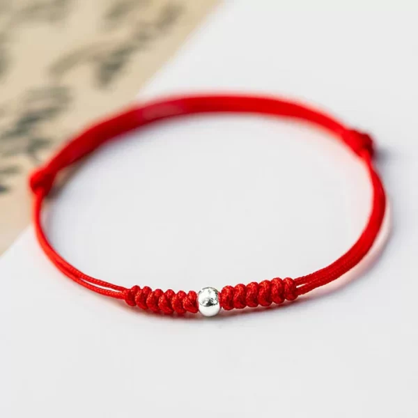 925 Sterling Silver Luck Bead Protection Red String Braided Bracelet