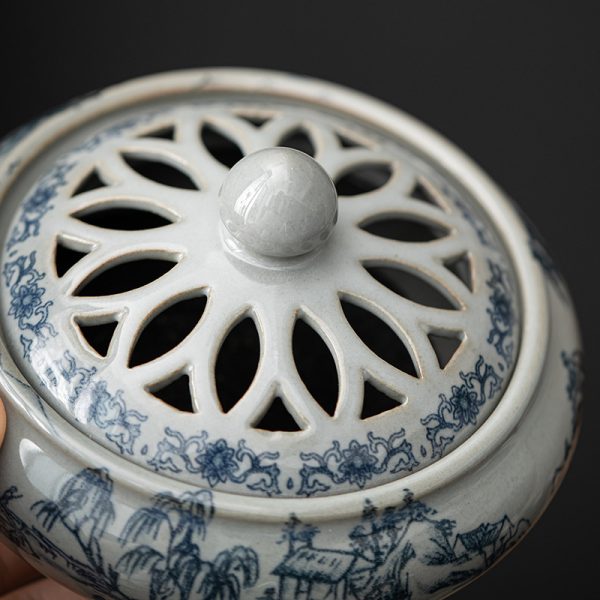 Ceramic Blue and White Porcelain Chinese Incense Burner Spiritual Energy Supplies