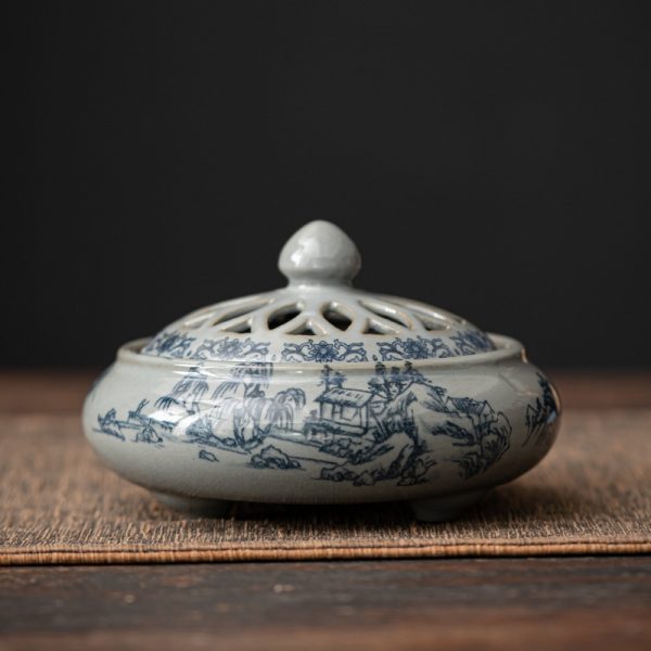Ceramic Blue and White Porcelain Chinese Incense Burner Spiritual Energy Supplies