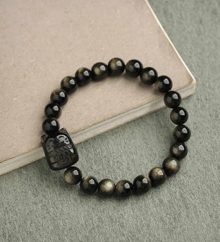 Gold Sheen Silver Sheen Obsidian Lucky Cat Protection Bracelet