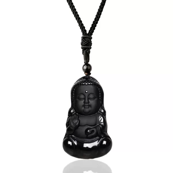 Natural Black Obsidian Crystal Buddha Strength Protection Amulet Lucky Charm Pendant Necklace